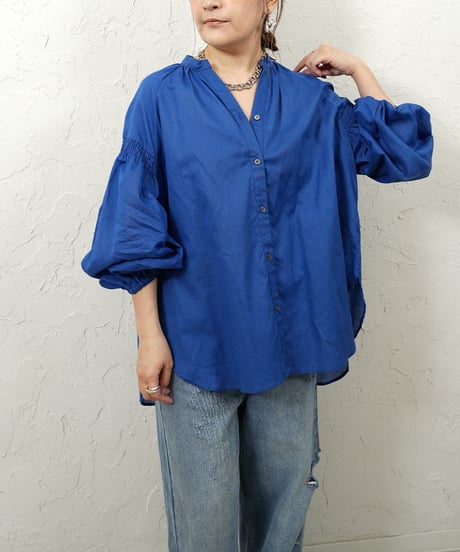 Cotton linen gather sleeve shirt【ラスト1点】