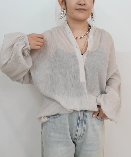 Cotton stripe voile gather pullover
