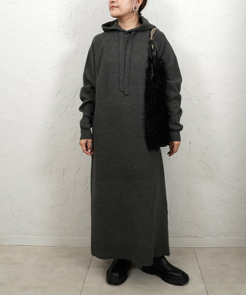 Mochi knit hoodie one-piece | select shop Liren