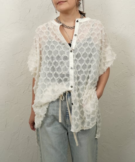 【siro de labonte】　ご予約   fringe jacquard tuck sleeve blouse