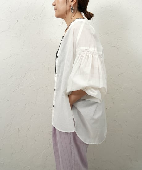 Cotton linen gather sleeve shirt【ラスト1点】
