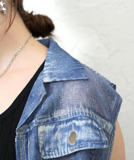 Denim chiffon vest