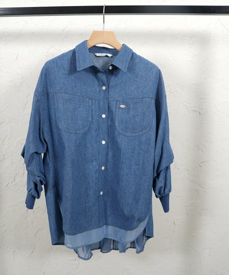 Organdy pleats　denim shirt【ラスト1点】