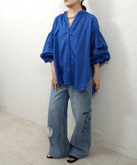 Cotton linen gather sleeve shirt【ラスト1点】