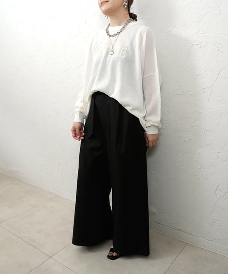 Linen blend sheer logo knit