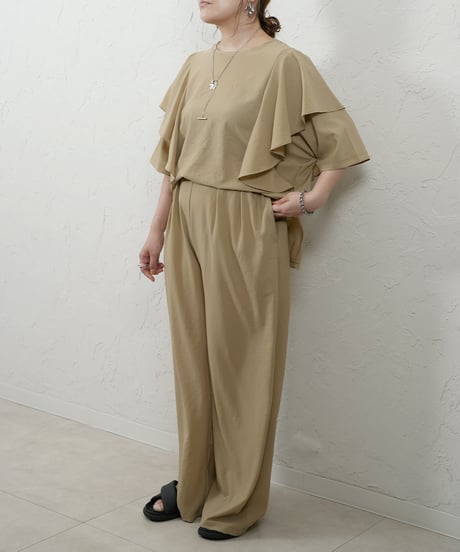 Stretch　georgette　frill　blouse【beigeラスト1点】