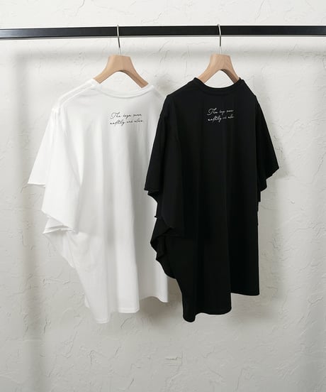 Sleeve ruffle back print T