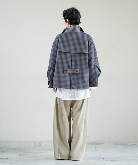 【Lallia Mu】　ご予約  フェイクレザードッキングチェックジャケット