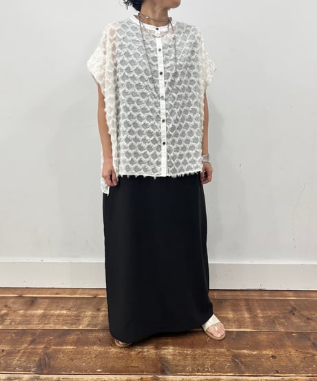 【siro de labonte】　ご予約   fringe jacquard tuck sleeve blouse