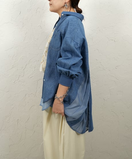 Organdy pleats　denim shirt【ラスト1点】