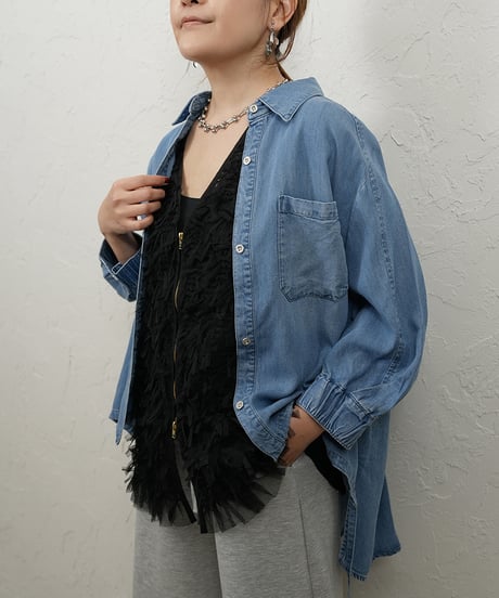 Tencel denim drawstring hem shirt