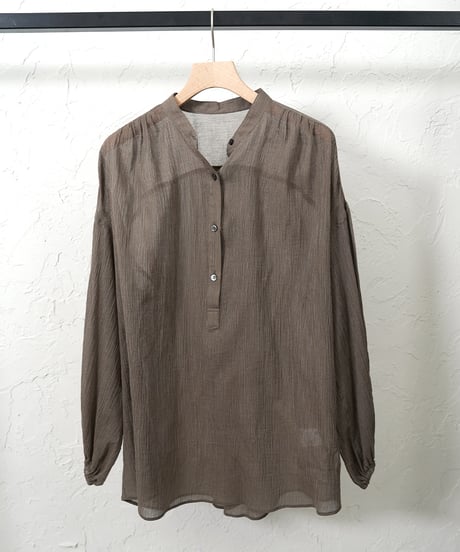 Cotton stripe voile gather pullover
