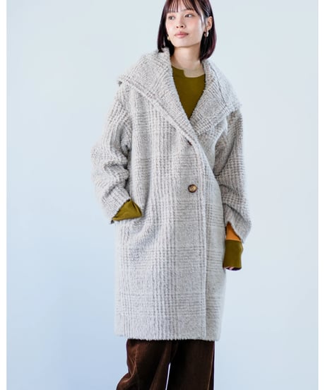 【Lallia Mu】　ご予約  ビッグカラーチェックコート
