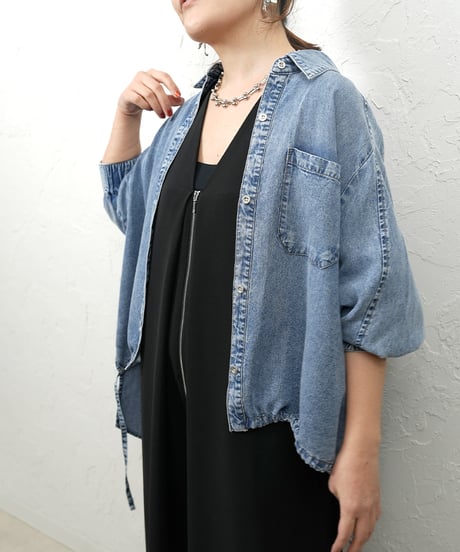 Tencel denim drawstring hem shirt