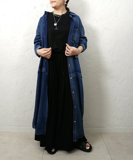 Sheer denim one-piece【blackラスト1点】