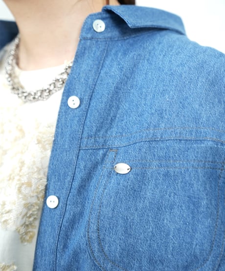Organdy pleats　denim shirt【ラスト1点】