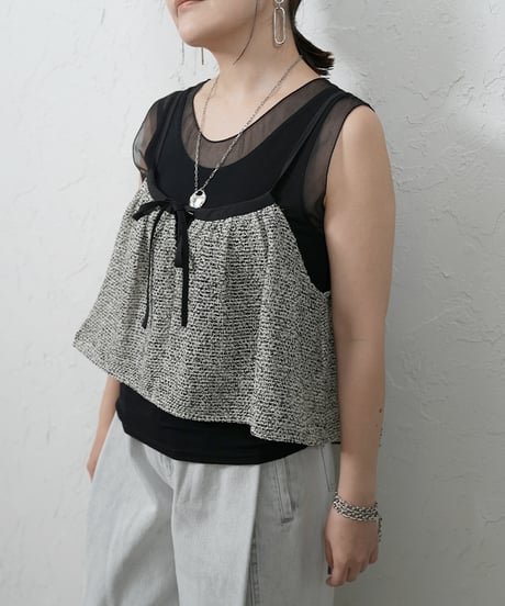 mesh tweed gathered cami【ラスト2点】