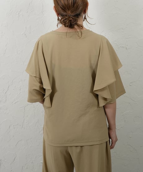 Stretch　georgette　frill　blouse【beigeラスト1点】