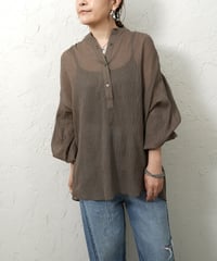 Cotton stripe voile gather pullover
