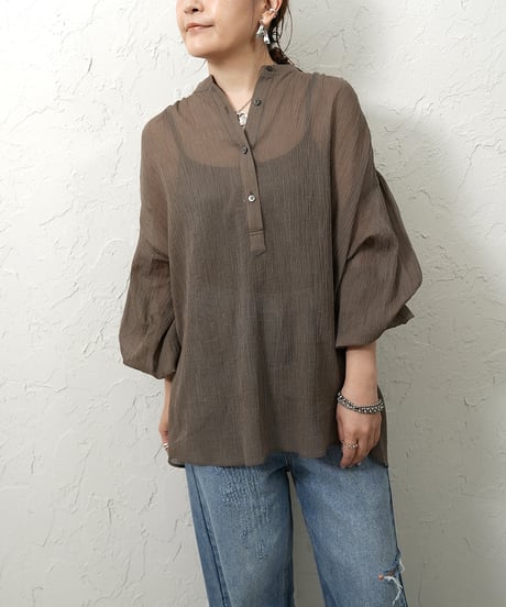 Cotton stripe voile gather pullover