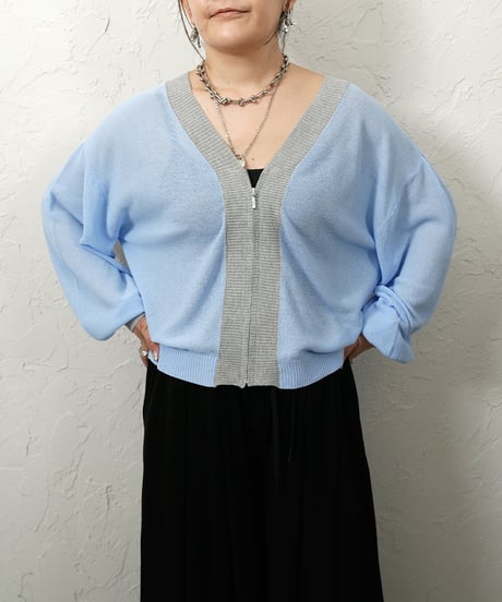 Color scheme zip knit cardigan