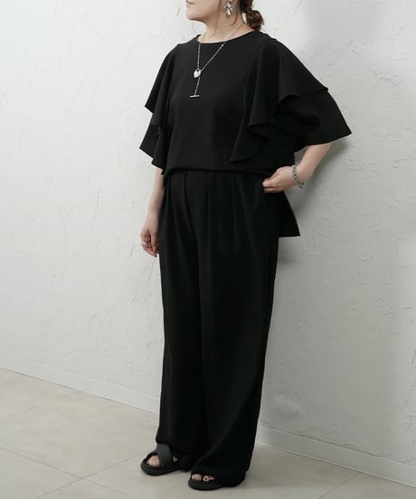 Stretch　georgette　frill　blouse【beigeラスト1点】