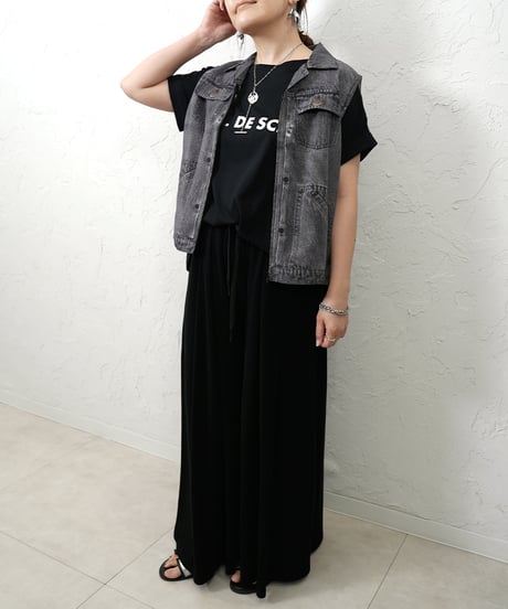 Denim chiffon vest