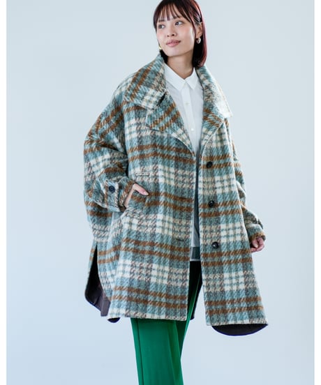 【Lallia Mu】　ご予約  スタンドカラーチェックロングコート
