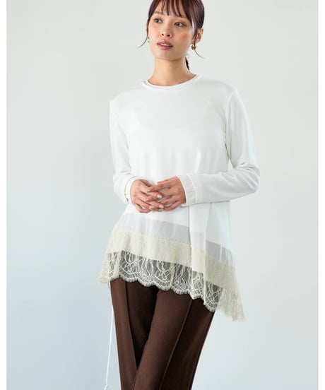 【Lallia Mu】　ご予約  レースヘムハイテンションカットソー