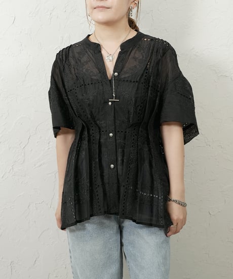 Tuck waist race blouse