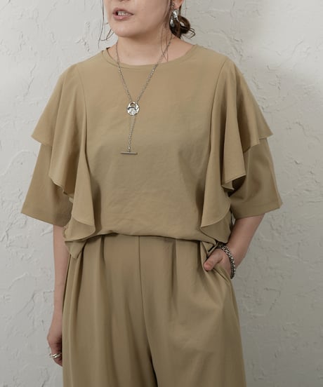 Stretch　georgette　frill　blouse【beigeラスト1点】