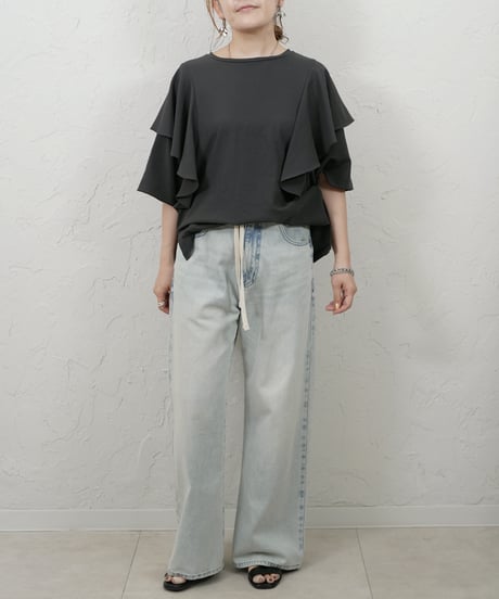 Stretch　georgette　frill　blouse【beigeラスト1点】