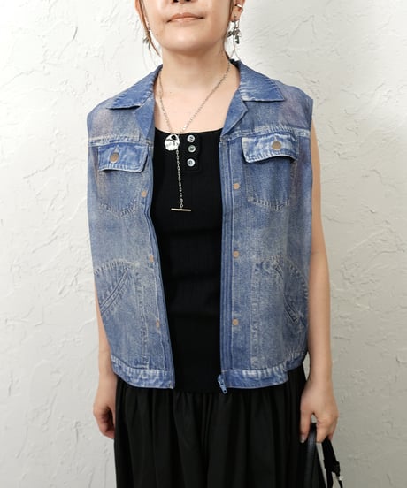 Denim chiffon vest