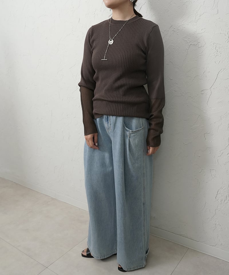 Sleeve sheer rib knit | select shop Liren