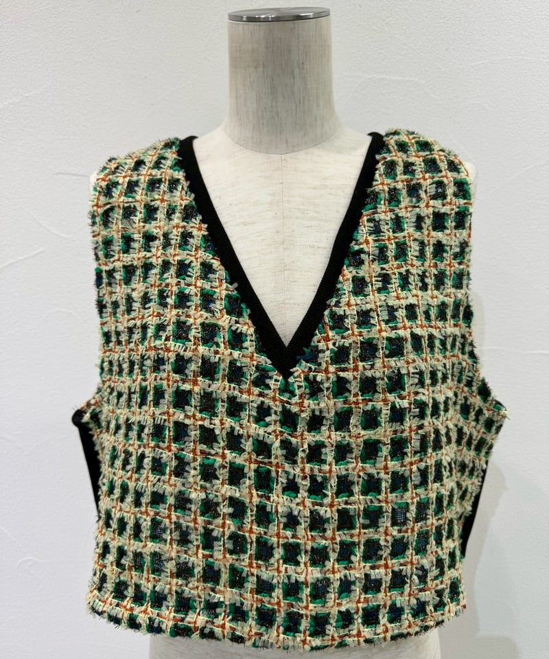 CYAN TOKYO フリンジツイードベスト CYAN tokyo】 ご予約 フリンジツイードリブベスト | select shop