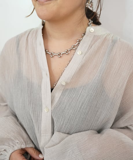 Cotton stripe voile gather pullover