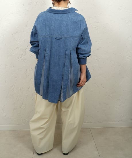 Organdy pleats　denim shirt【ラスト1点】