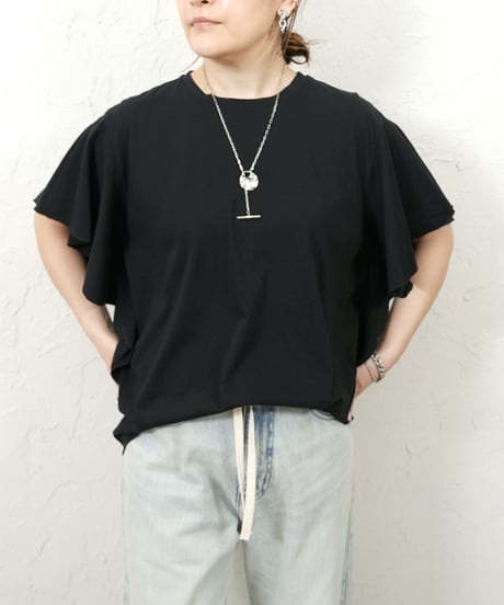 Sleeve ruffle back print T