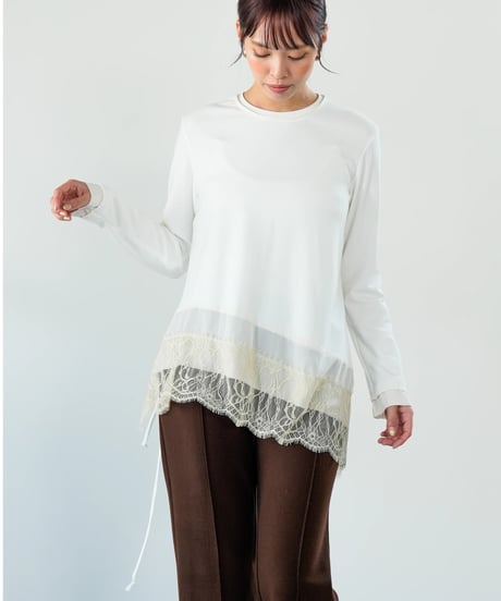 【Lallia Mu】　ご予約  レースヘムハイテンションカットソー