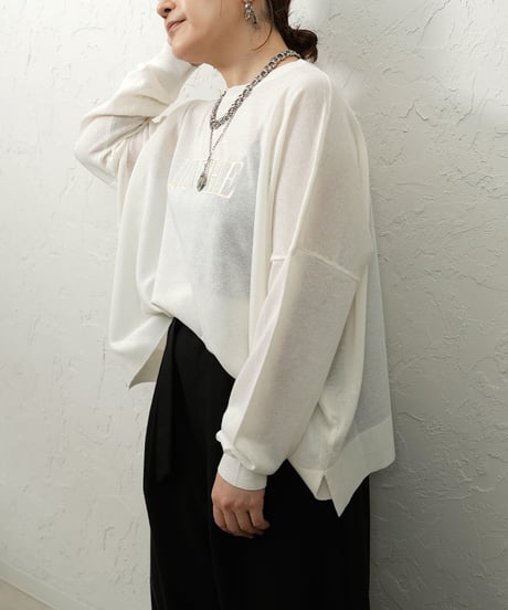 Linen blend sheer logo knit