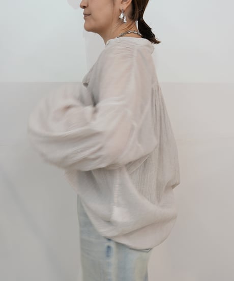 Cotton stripe voile gather pullover