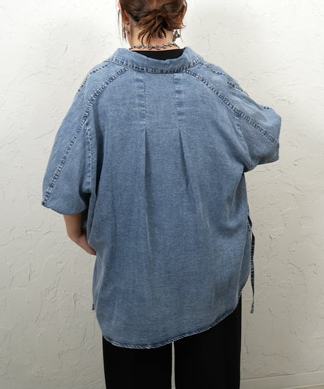 Tencel denim drawstring hem shirt