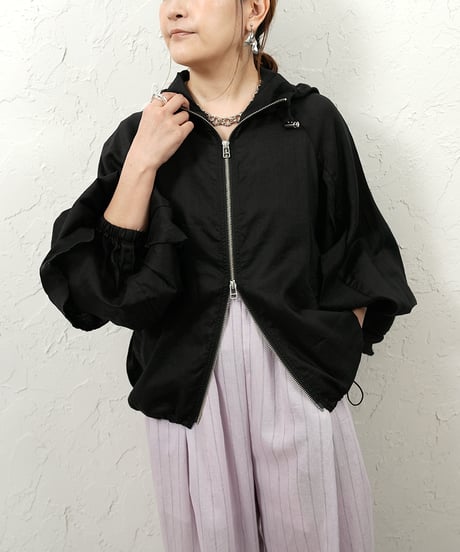 Linen blend frill foodie blouson