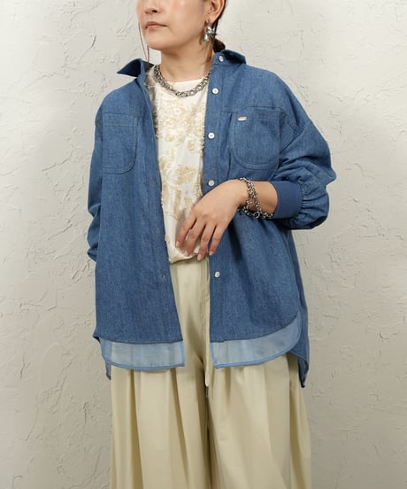 Organdy pleats　denim shirt【ラスト1点】