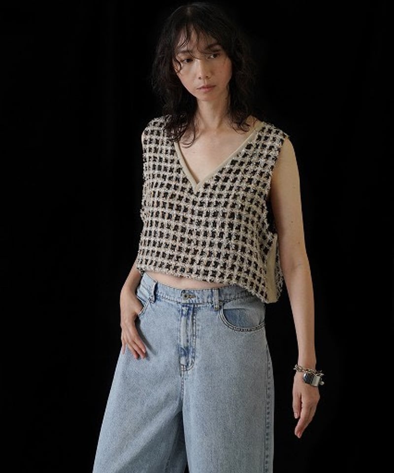 CYAN TOKYO フリンジツイードベスト CYAN tokyo】 ご予約 フリンジツイードリブベスト | select shop