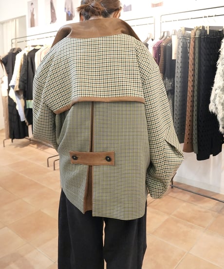 【Lallia Mu】　ご予約  フェイクレザードッキングチェックジャケット