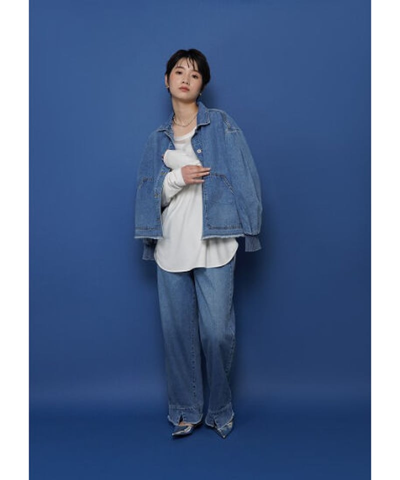 Slit hem wide denim pants | select shop Liren