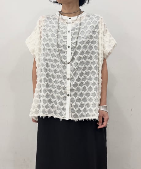 【siro de labonte】　ご予約   fringe jacquard tuck sleeve blouse