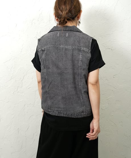 Denim chiffon vest