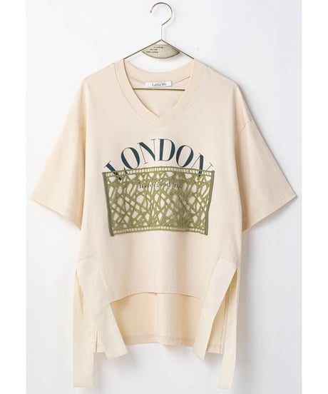 【Lallia Mu】ご予約   レースドッキングクロップドカットソー